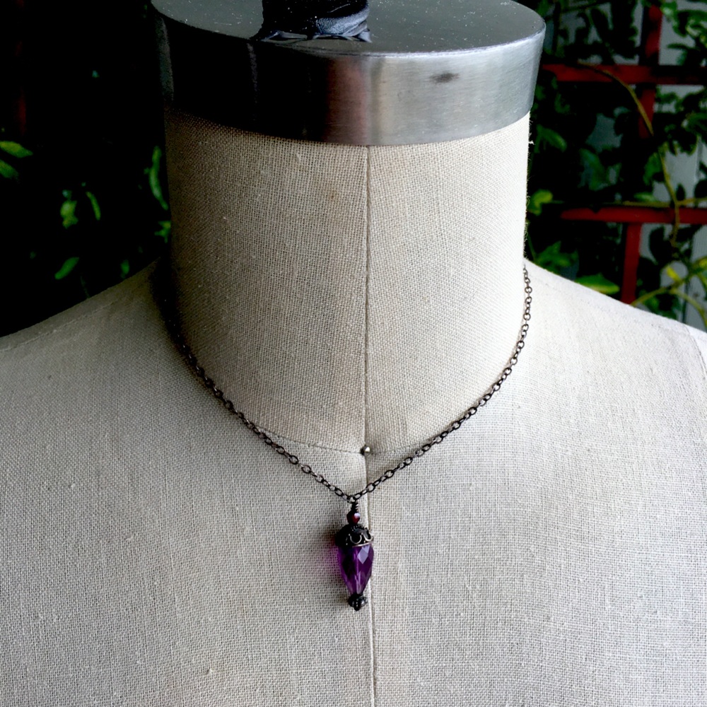 Dainty Costume Necklace with Lavender Pendant